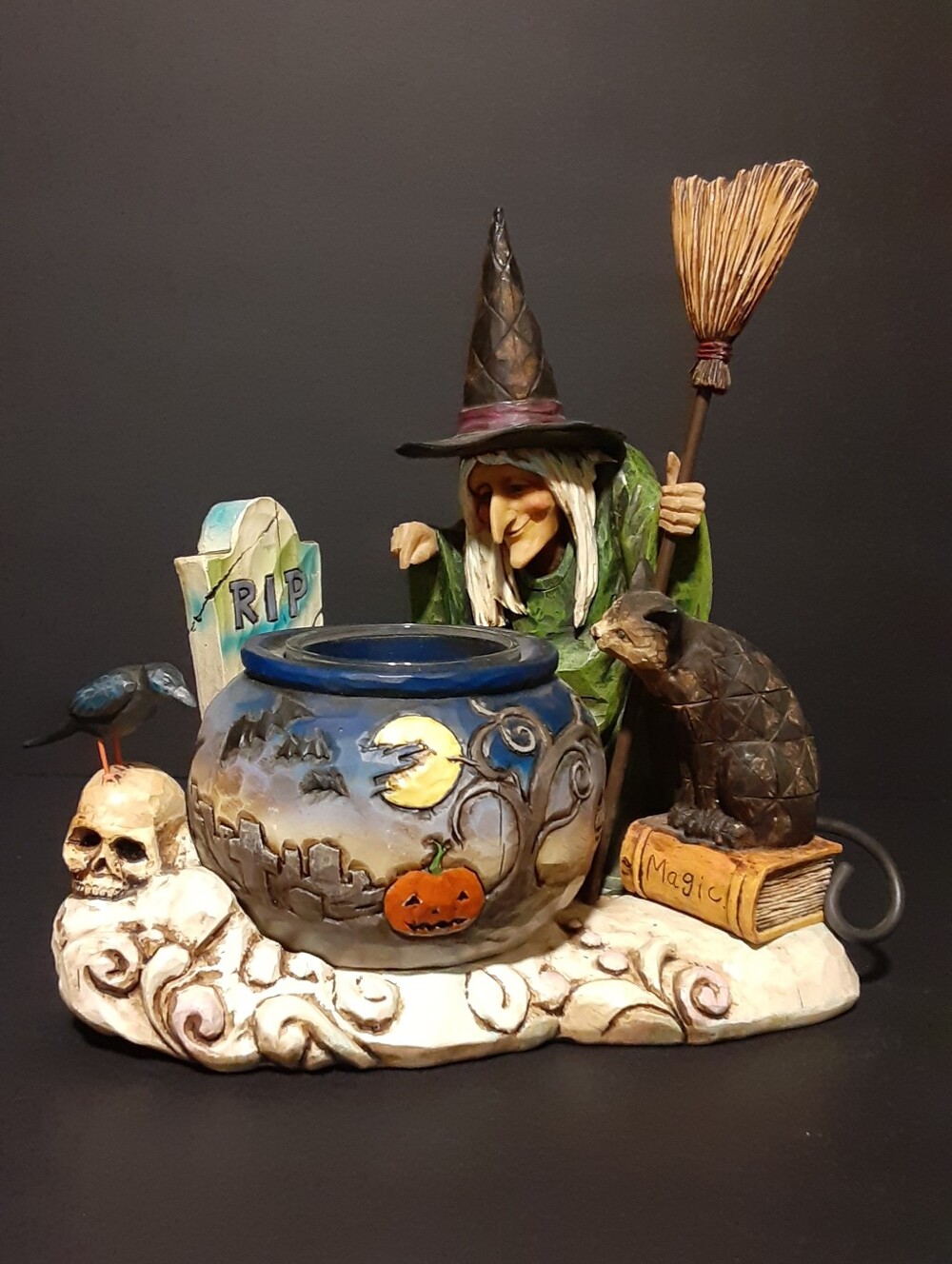 Witch Cauldron Cat Crow Skull Tombstone Halloween Jim Shore C4006317 Vintage 06'